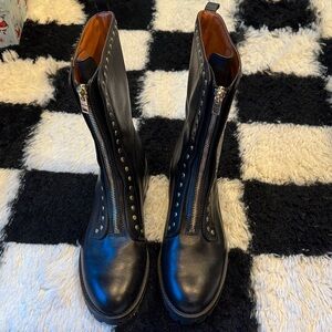 Coach Black Leather Combat Boots with Gold Accents